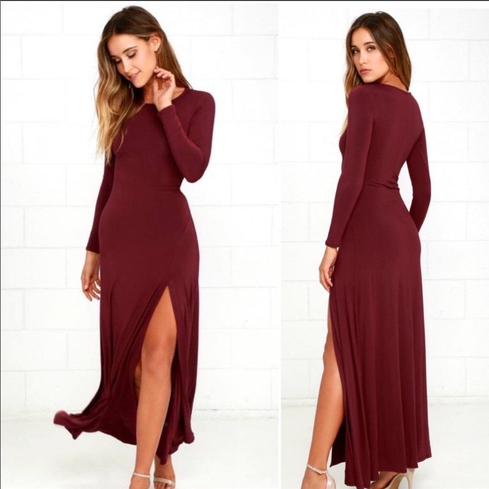 NWT Lulus swept away burgandy long sleeve dress